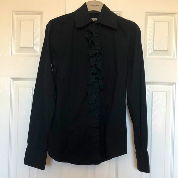 Burberry black button down shirt with ruffle detail - Picture 1 of 4